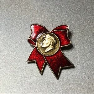 Soviet era quality red ribbon enameled Lenin pin